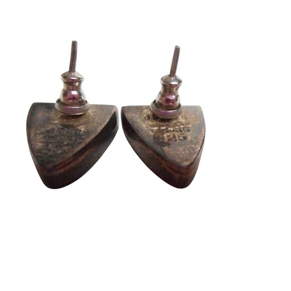 Vintage Estate Malachite Sterling Sliver 925 J Gomez Signed post earrings shield - Picture 4 of 4